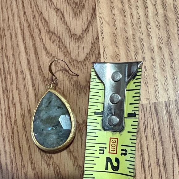 VINTAGE GOLD-PLATED OVER BRASS FACETED LABRADORITE TEARDROP HOOK 1.5" EARRINGS - Picture 7 of 8